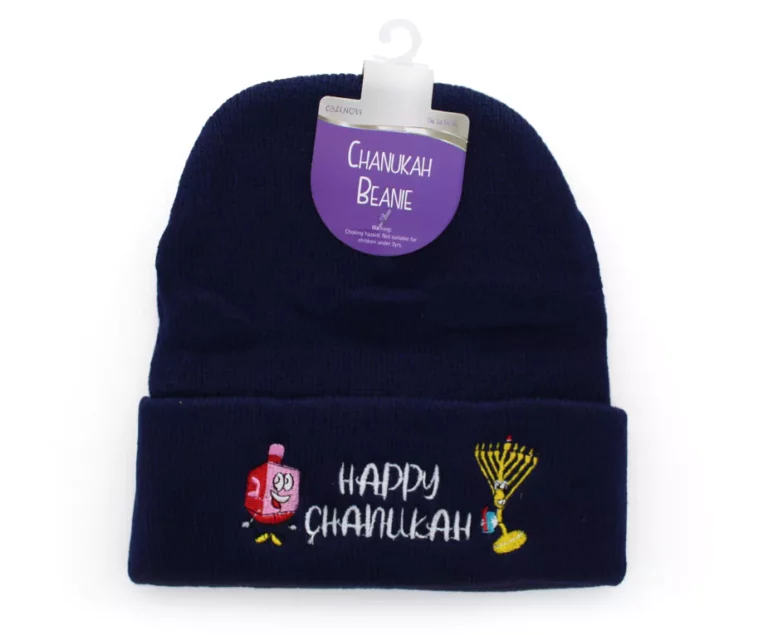 Happy Chanukah Dark Navy Beanie Hat