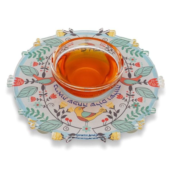 Dorit Judaica Birds and Flowers Rosh Hashanah Honey Dish