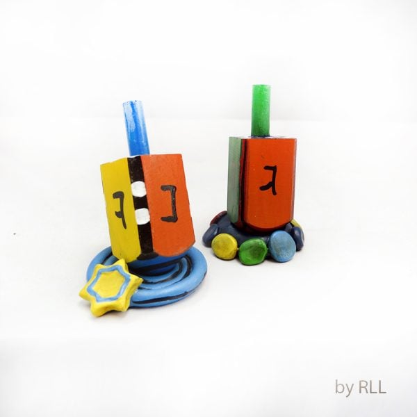 Hand-painted Wood Dreidel & Stand