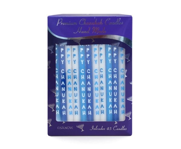 44 Happy Chanukah Text Blue & White Candles