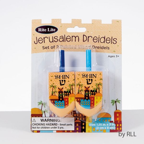 2 Jerusalem Decorated Wood Dreidels