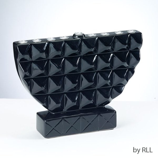 Black Geometric Hand-Painted Ceramic Menorah