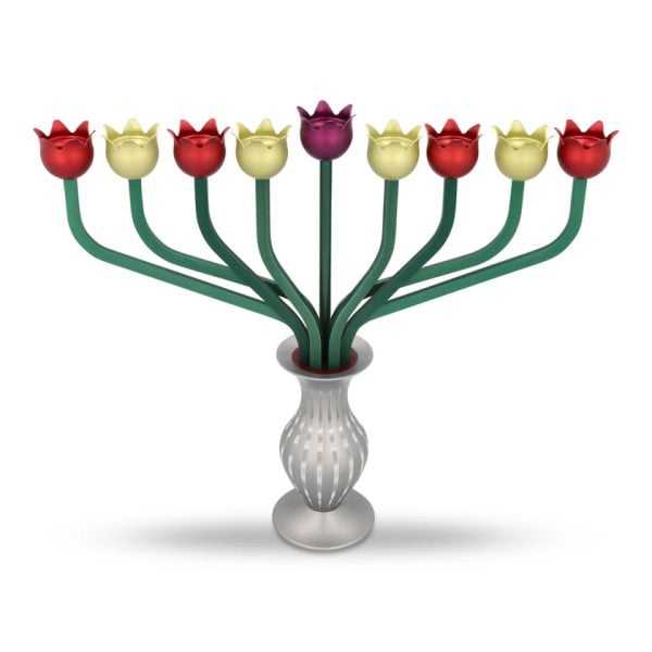 Cream Red  Roses Menorah by Akilov