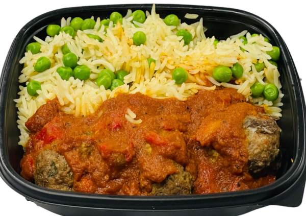 1070 Meatballs with Rice & Peas