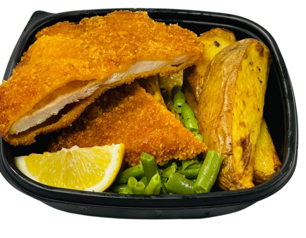 1070 Breaded Schnitzel with potatoes & Beans