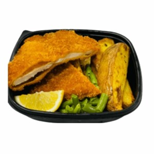 1070 Breaded Schnitzel with potatoes & Beans