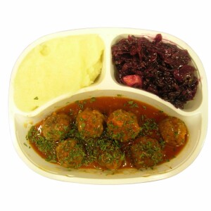 Hermolis Meatballs in Tomato Sauce with Mashed Potatoes and Cabbage