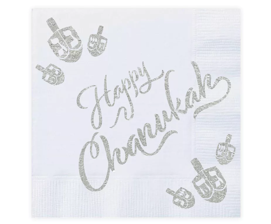 20 Happy Chanukah in Silver Foiled Serviettes