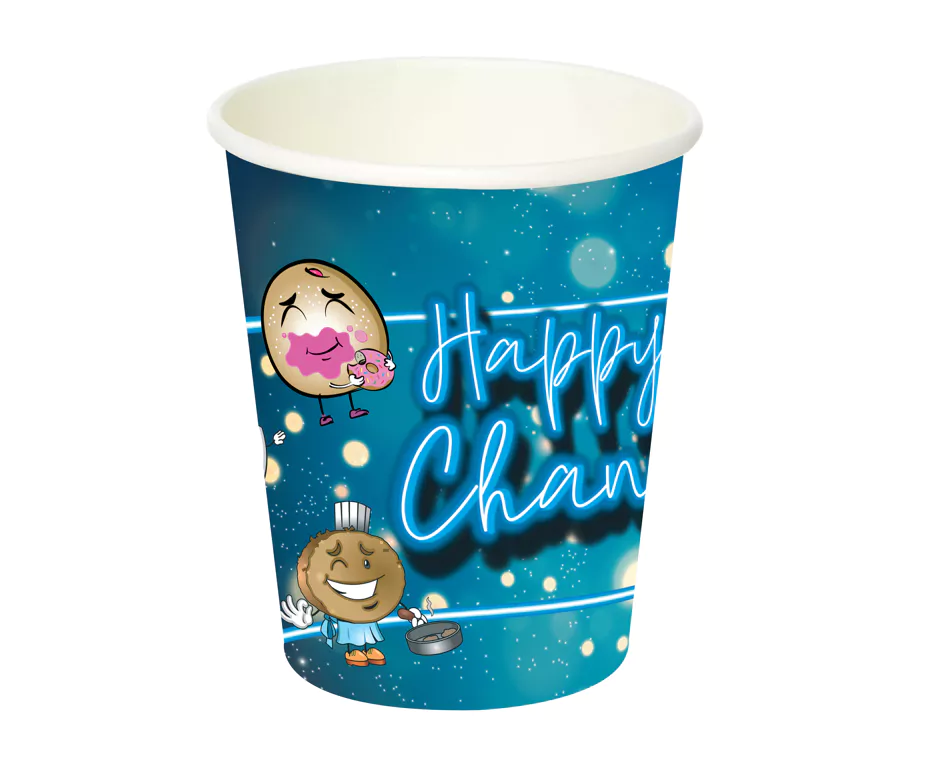 10 Happy Chanukah Menorah & Dreidel Blue Paper Cups