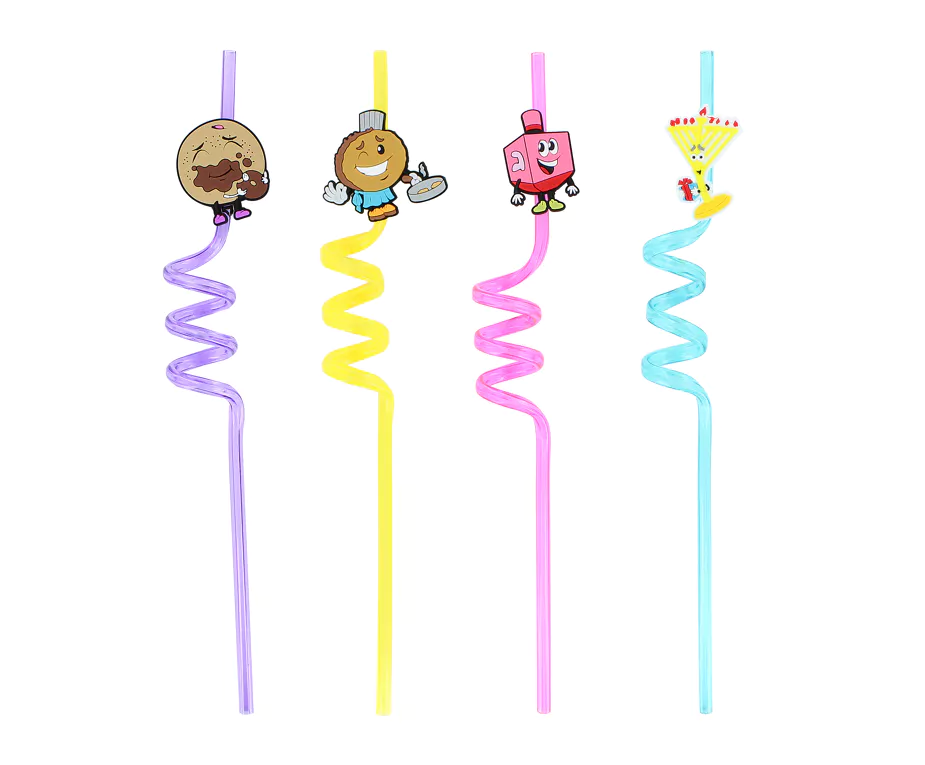 4 Chanukah Cartoon Shaped Themed Wiggly Straws