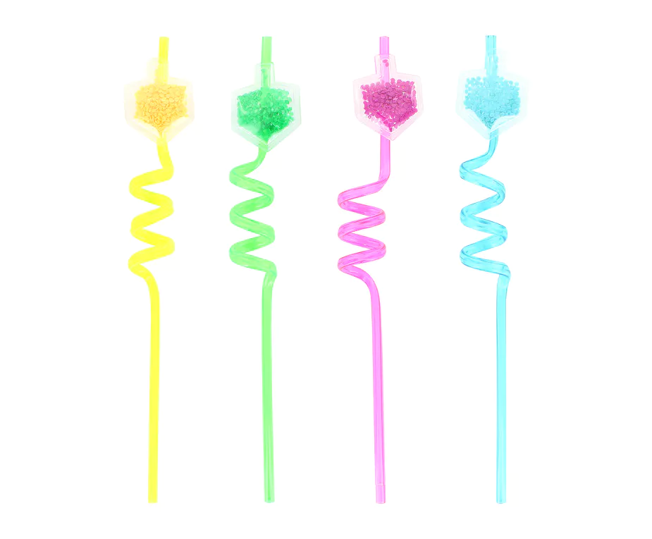 4 Chanukah Dreidel Confetti Themed Wiggly Straws