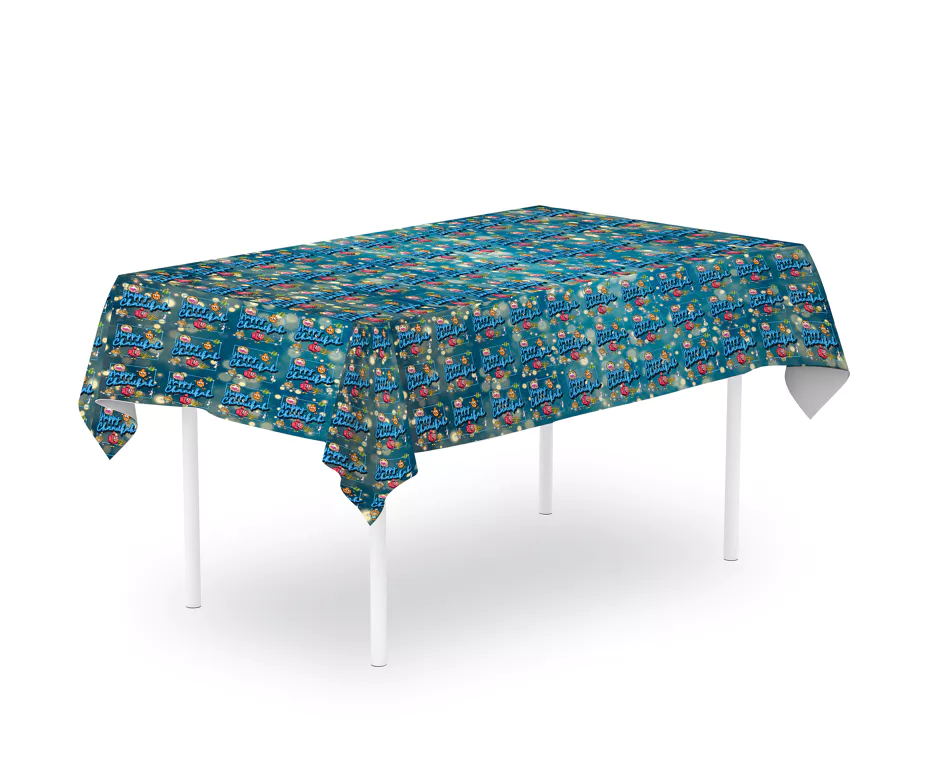 1 Happy Chanukah Menorah & Dreidel Blue Tablecloth - Image 2