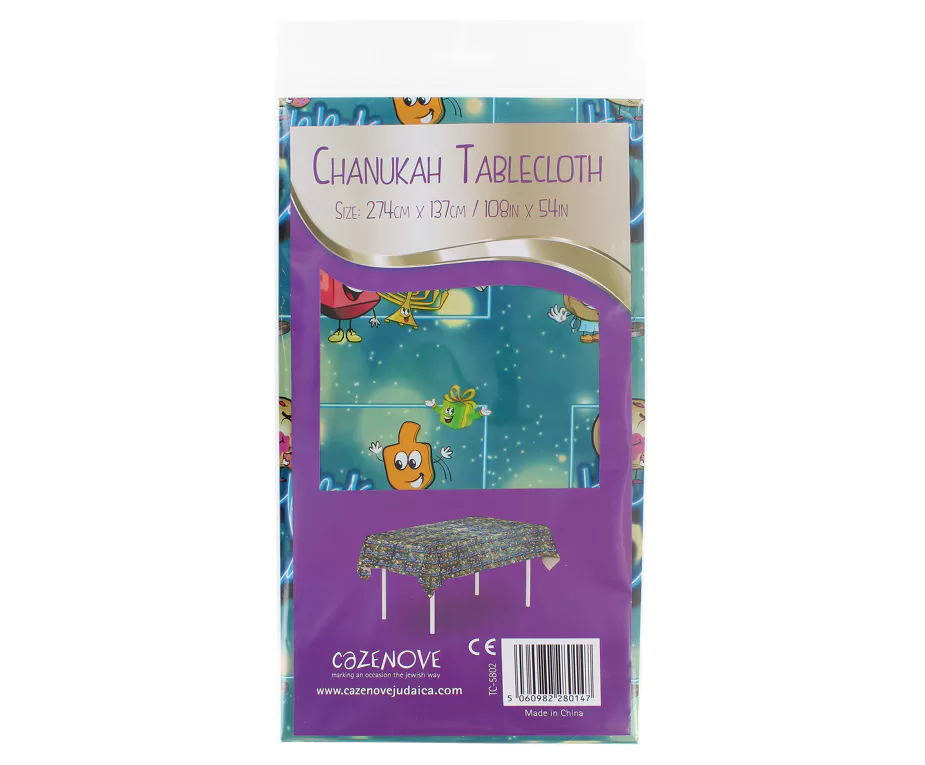 1 Happy Chanukah Menorah & Dreidel Blue Tablecloth