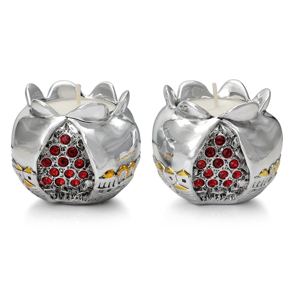 Silver Pomegranate Jerusalem Shabbat Candlesticks