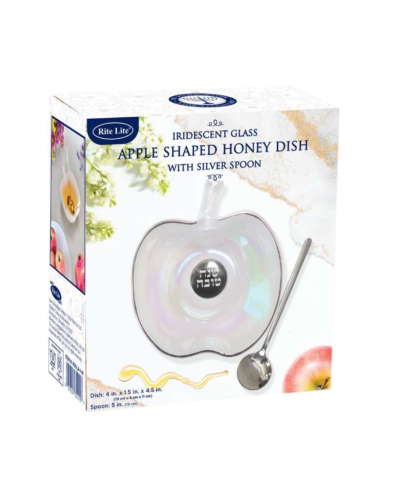 Apple Shaped Iridescent Glass Honey Dish