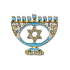 Enameled Metal Menorah with Light Jeweled Accents
