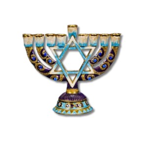 Enameled Metal Menorah with Dark & Light Jeweled Accents