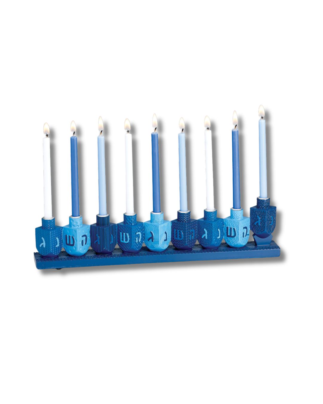 Blue Dreidels Hand-Painted Resin Menorah